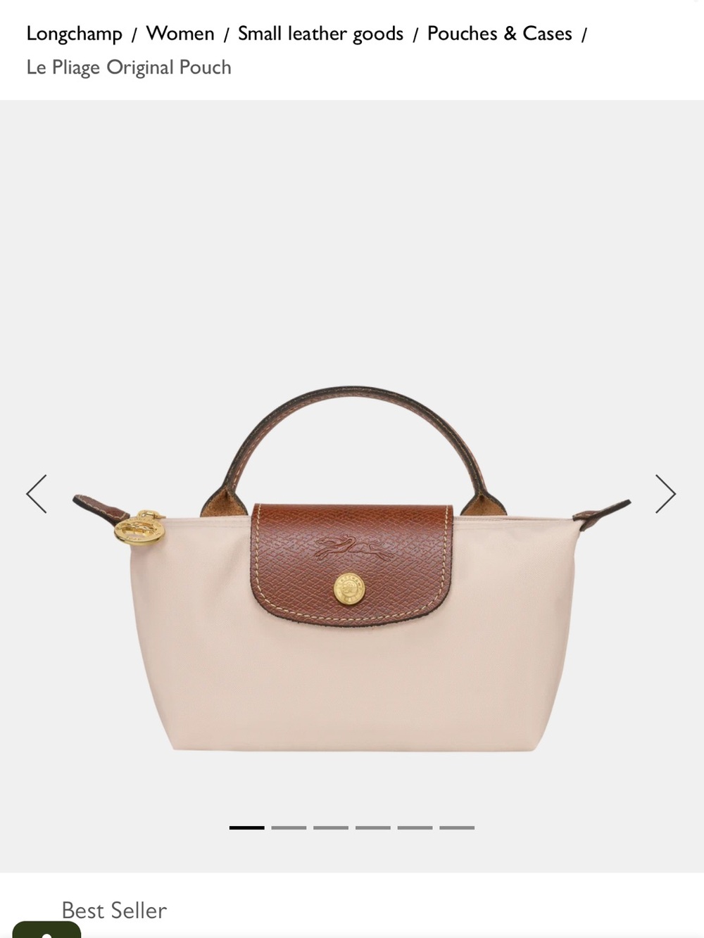 Longchamp Le Pliage Small Pouch - Beige with Brown Trim AS IS